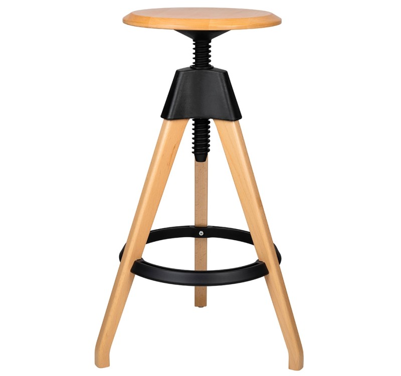 Krzesło barowe regulowane TOM czarne - polipropylen, drewno bukowe