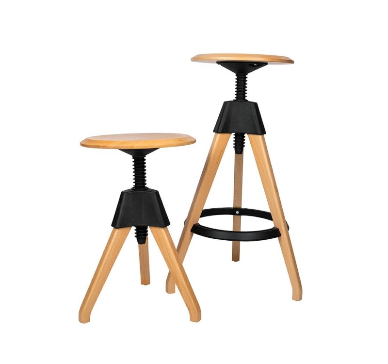 Stołek JERRY czarny - polipropylen, drewno