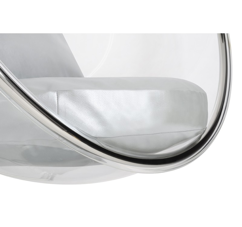 Fotel wiszący BUBBLE poduszka srebrna - korpus akryl, poduszka ekoskóra