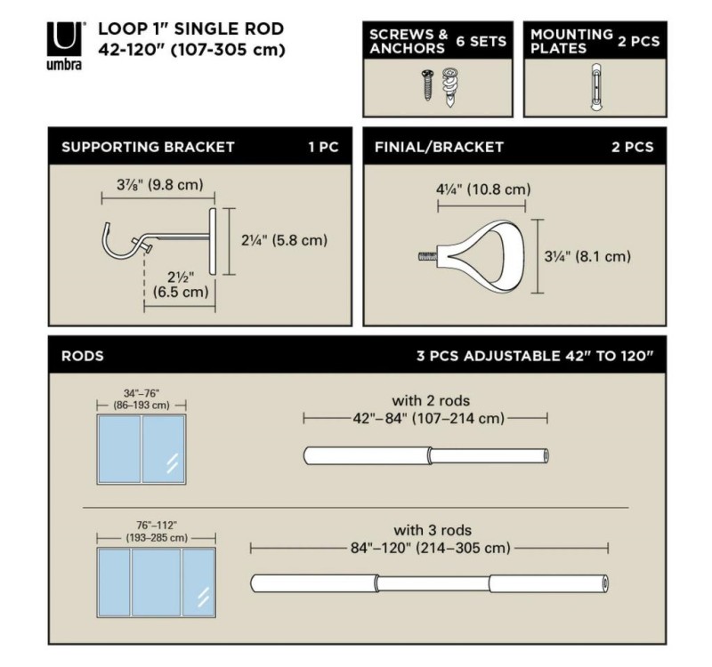 UMBRA karnisz LOOP 1 107 - 305 cm nikiel
