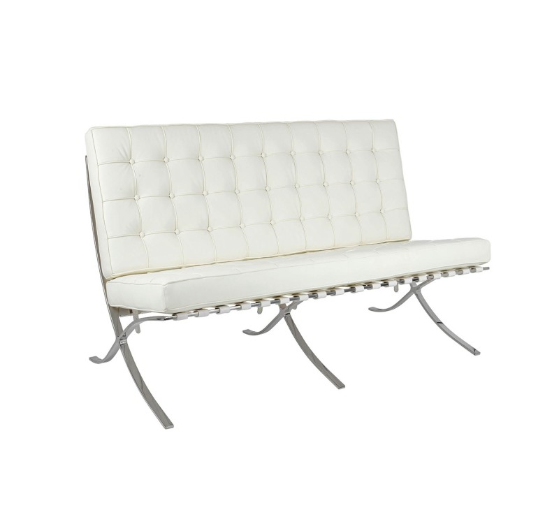 Sofa dwuosobowa BARCELON PRESTIGE PLUS  biała - włoska skóra naturalna, stal