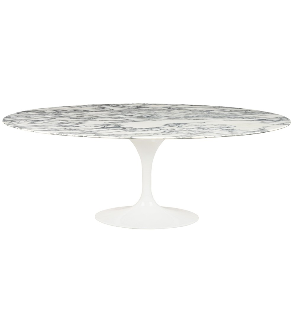 Stół TULIP ELLIPSE MARBLE ARABESCATO  - biały - blat owalny marmurowy, metal