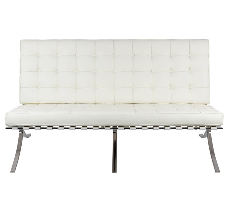 Sofa dwuosobowa BARCELON PRESTIGE PLUS  biała - włoska skóra naturalna, stal