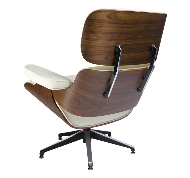 Fotel LOUNGE biały, sklejka orzech - skóra naturalna