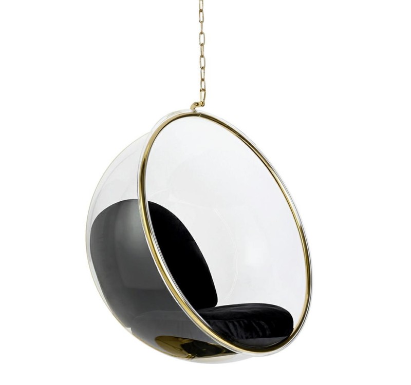 Fotel wiszący BUBBLE GOLD VELVET poduszka czarna