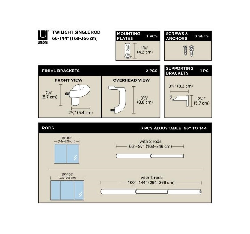 UMBRA karnisz TWILIGHT 168 - 365 cm       srebrny