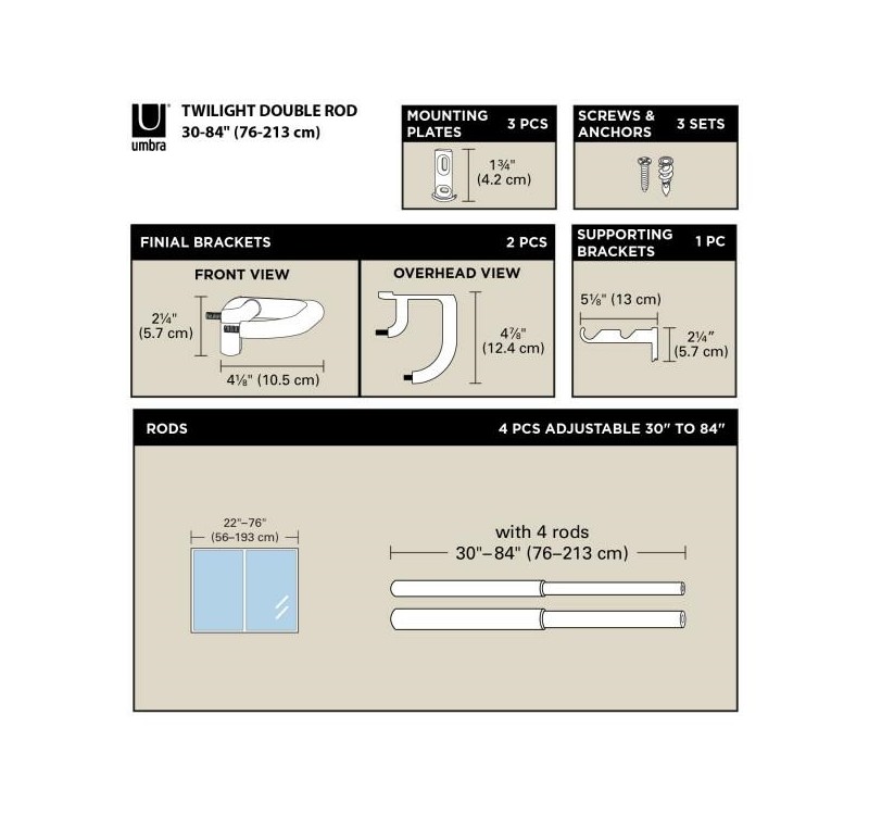 UMBRA karnisz TWILIGHT DOUBLE 76 - 213    cm srebrne