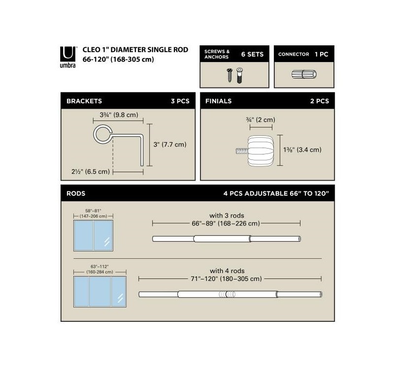 UMBRA karnisz CLEO 168-  305 cm czarny