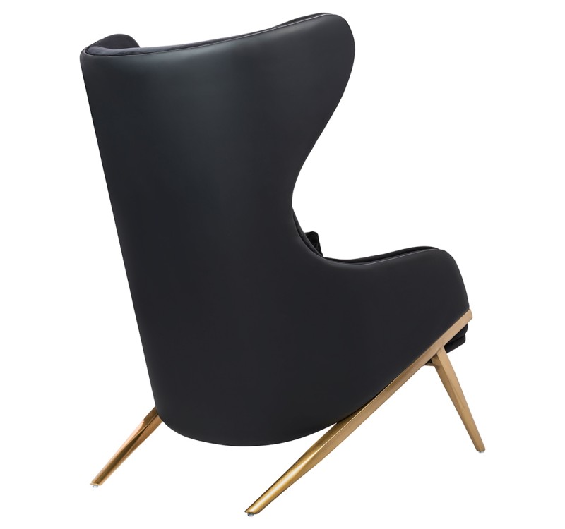 Fotel HAMPTON VELVET czarny, ekoskóra czarna - złota podstawa