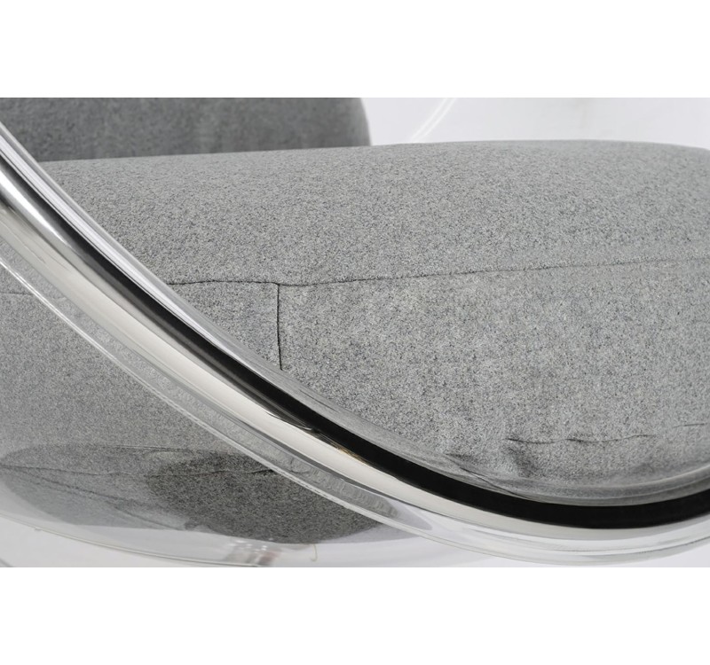 Fotel wiszący BUBBLE poduszka jasnoszara - korpus akryl, poduszka wełna