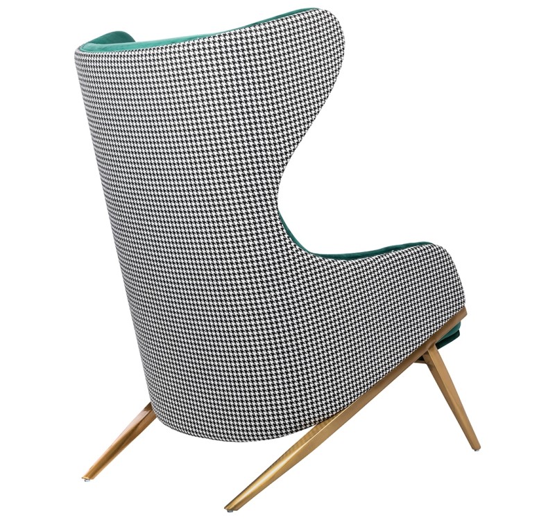 Fotel HAMPTON VELVET ciemny zielony tkanina pepitka biało - czarna