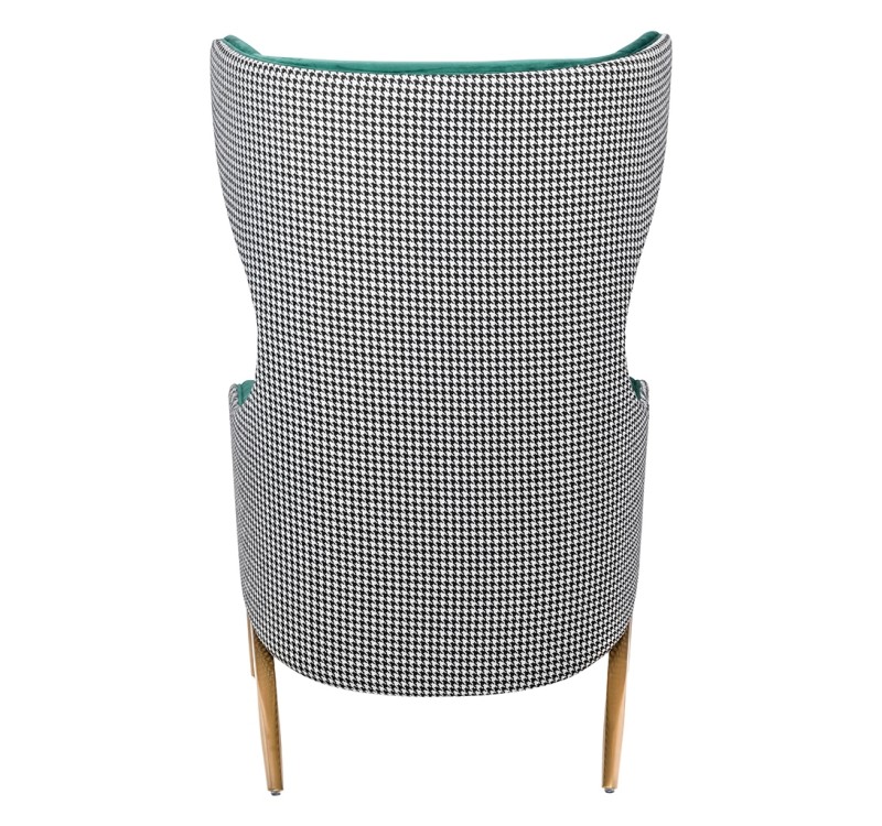 Fotel HAMPTON VELVET ciemny zielony tkanina pepitka biało - czarna