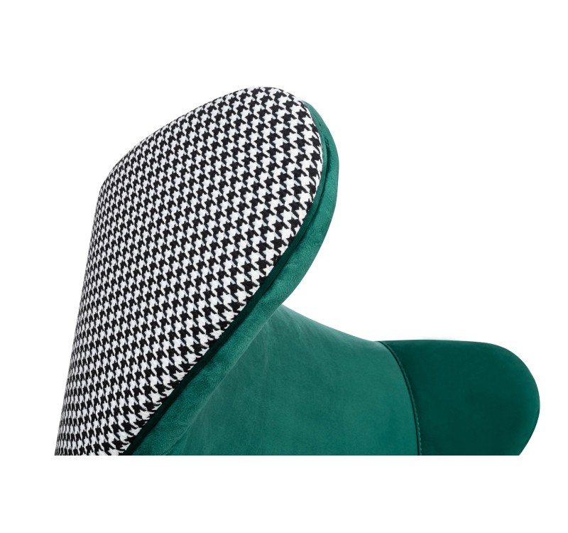 Fotel HAMPTON VELVET ciemny zielony tkanina pepitka biało - czarna
