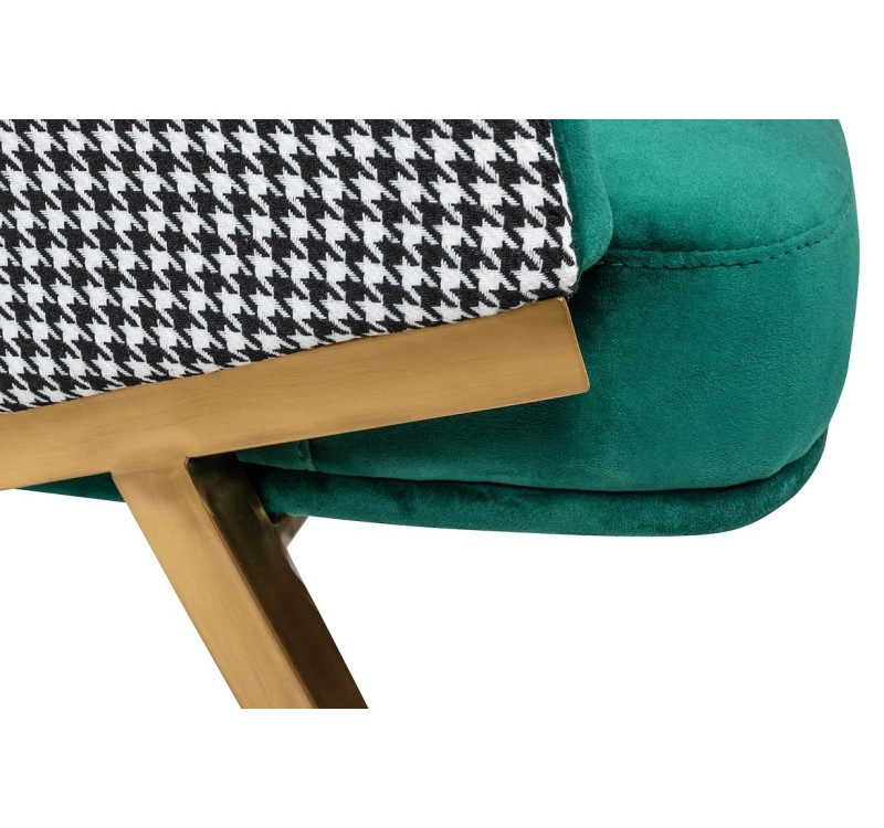 Fotel HAMPTON VELVET ciemny zielony tkanina pepitka biało - czarna