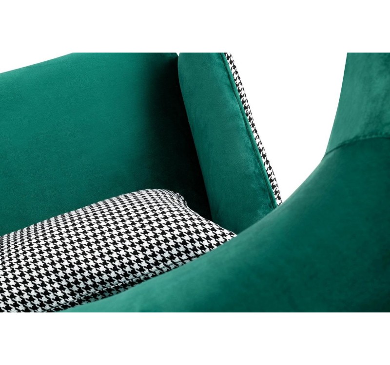 Fotel HAMPTON VELVET ciemny zielony tkanina pepitka biało - czarna