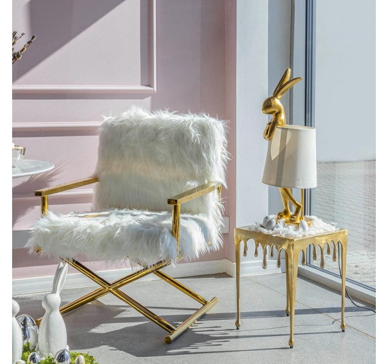 KARE fotel MR. FLUFFY biały / złoty