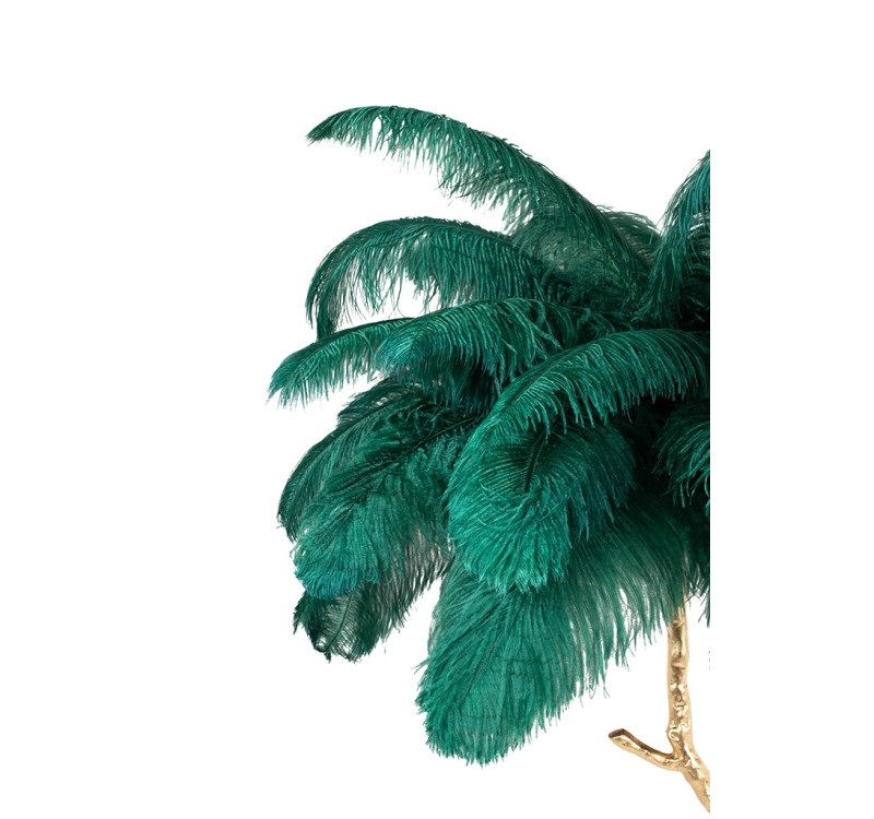 Lampa podłogowa TIFFANY 175 zielona  mosiądz / naturalne pióra