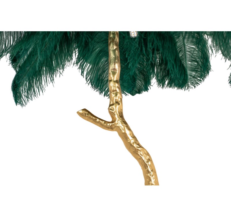 Lampa podłogowa TIFFANY 175 zielona  mosiądz / naturalne pióra