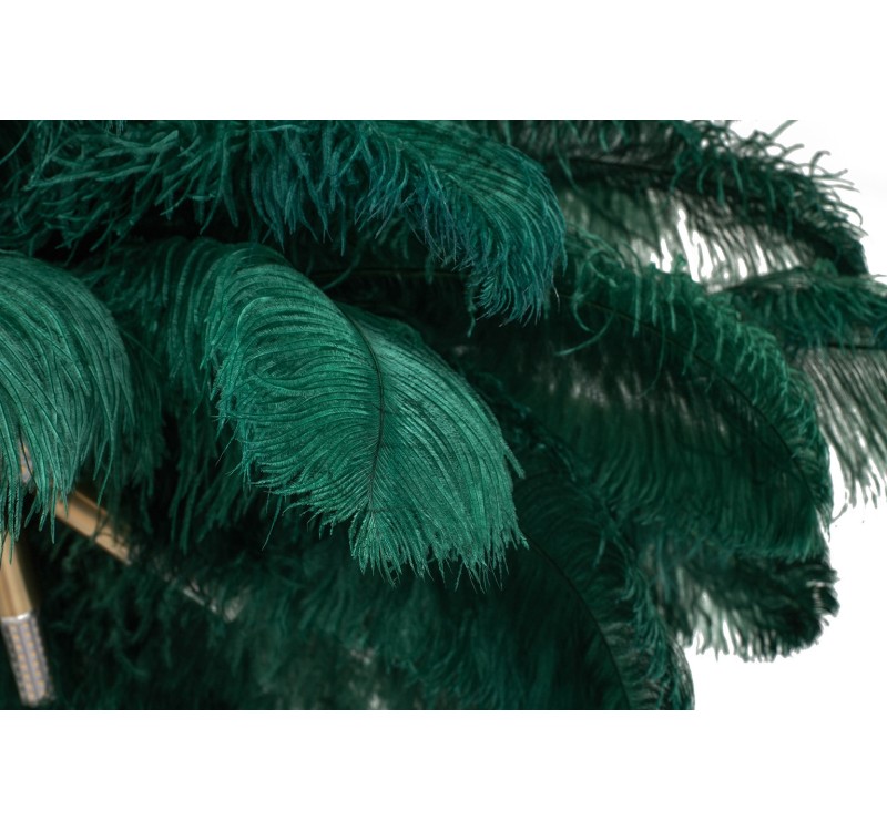 Lampa podłogowa TIFFANY 175 zielona  mosiądz / naturalne pióra