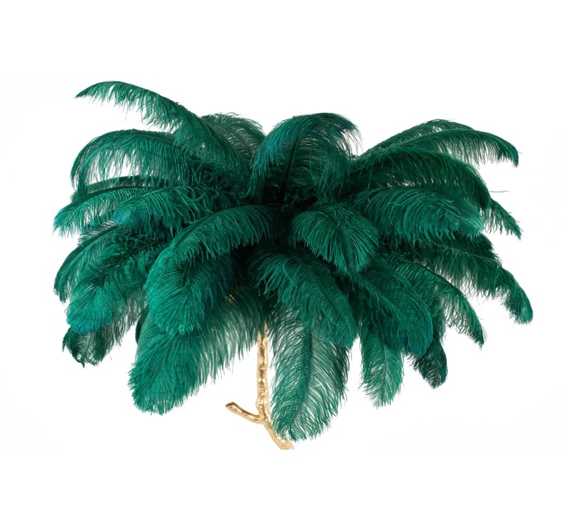 Lampa podłogowa TIFFANY 175 zielona  mosiądz / naturalne pióra