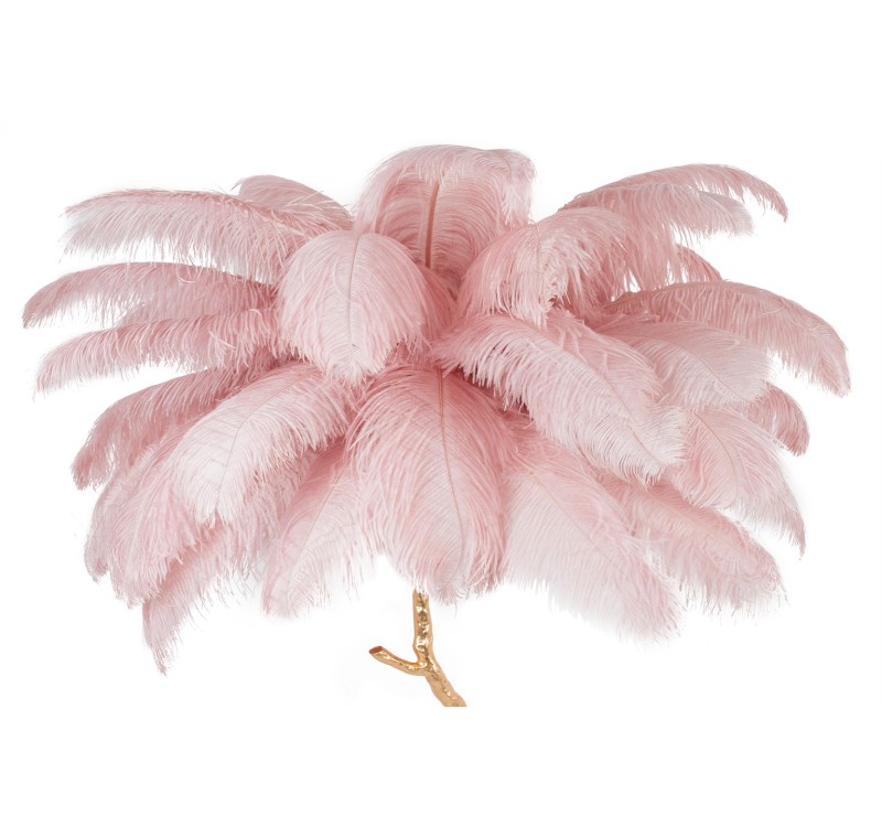 Lampa podłogowa TIFFANY 175 różowa mosiądz / naturalne pióra