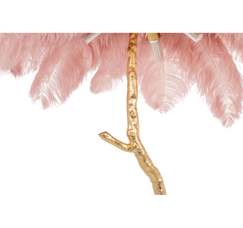 Lampa podłogowa TIFFANY 175 różowa mosiądz / naturalne pióra
