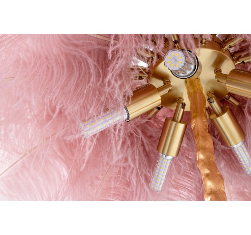 Lampa podłogowa TIFFANY 175 różowa mosiądz / naturalne pióra