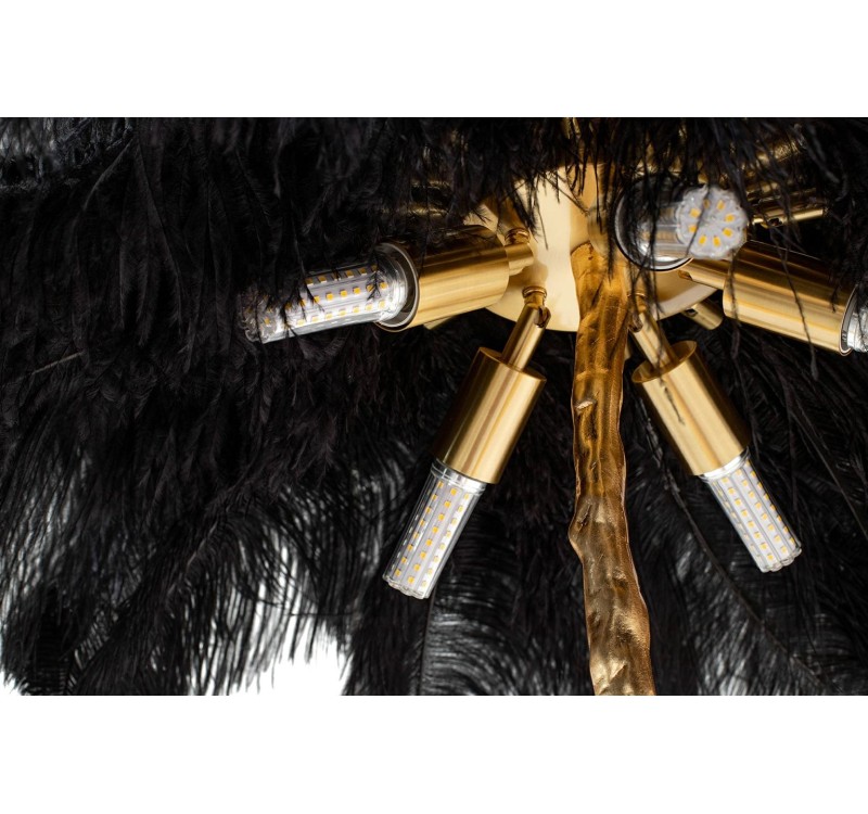 Lampa podłogowa TIFFANY 175 czarna  mosiądz / naturalne pióra