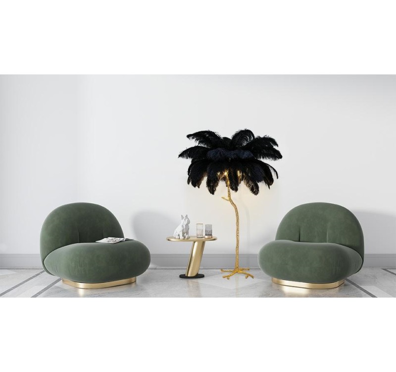 Lampa podłogowa TIFFANY 175 czarna  mosiądz / naturalne pióra