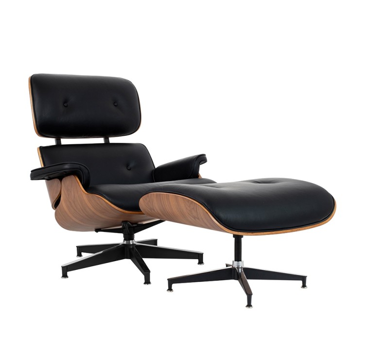 Fotel LOUNGE HM XL czarny / orzech z podnóżkiem