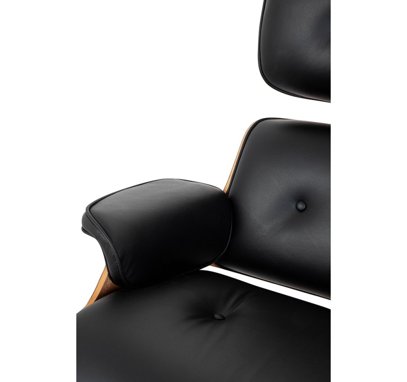 Fotel LOUNGE HM XL czarny / orzech z podnóżkiem