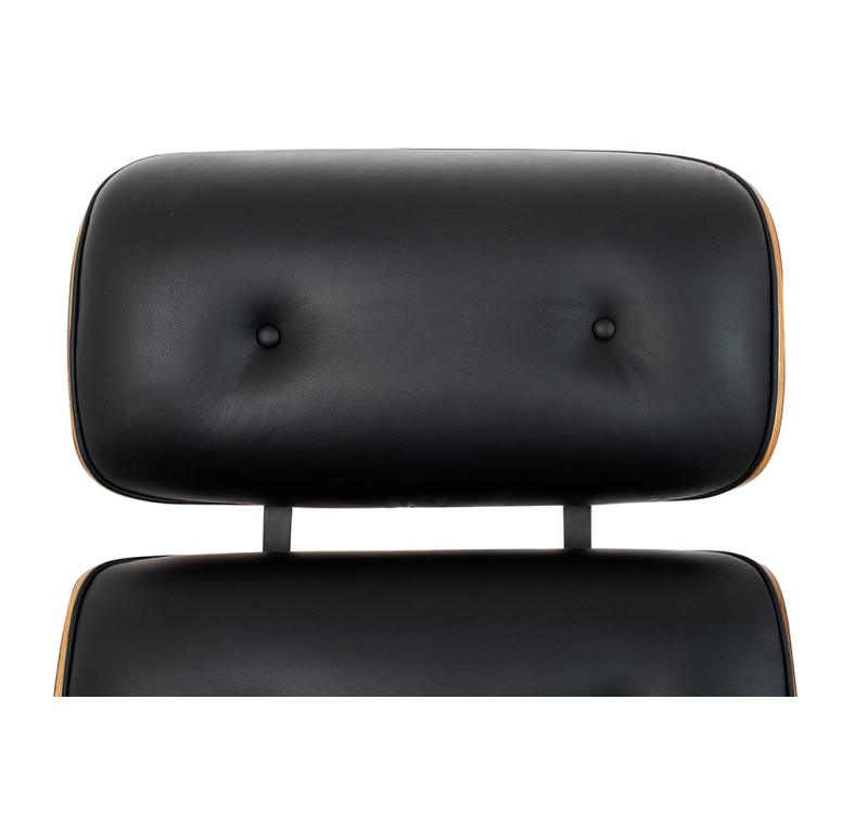 Fotel LOUNGE HM XL czarny / orzech z podnóżkiem