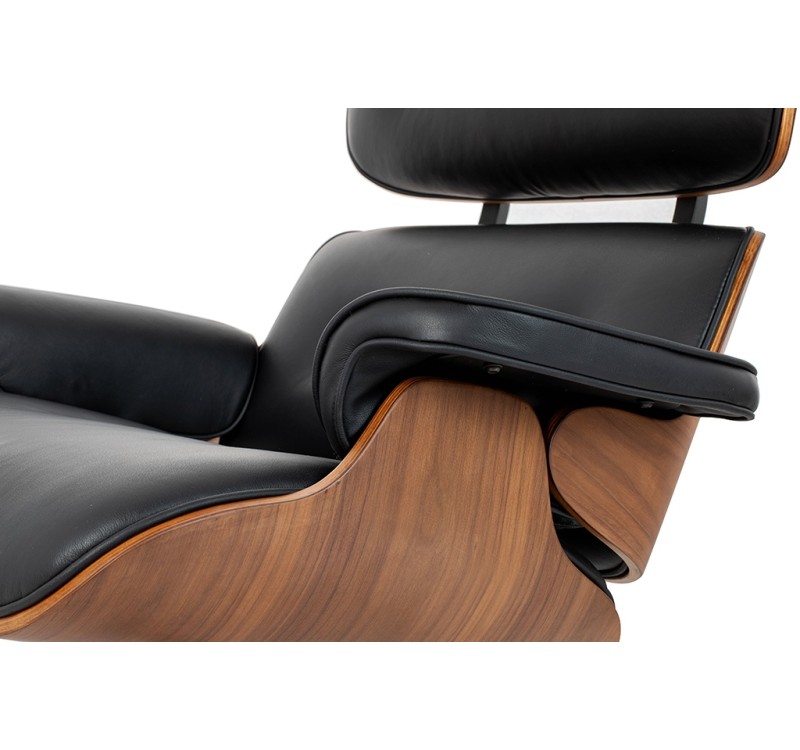 Fotel LOUNGE HM XL czarny / orzech z podnóżkiem