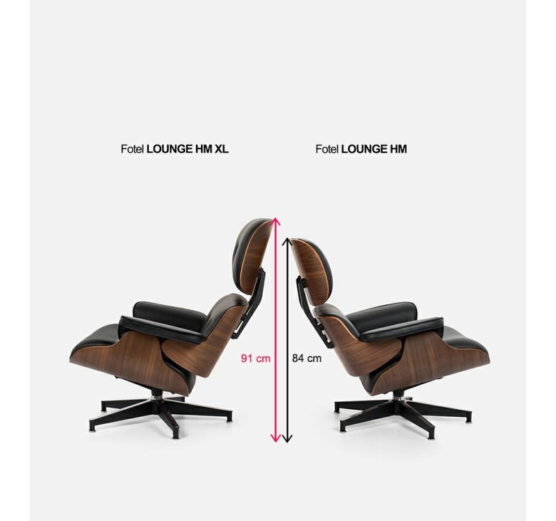 Fotel LOUNGE HM XL czarny / orzech z podnóżkiem