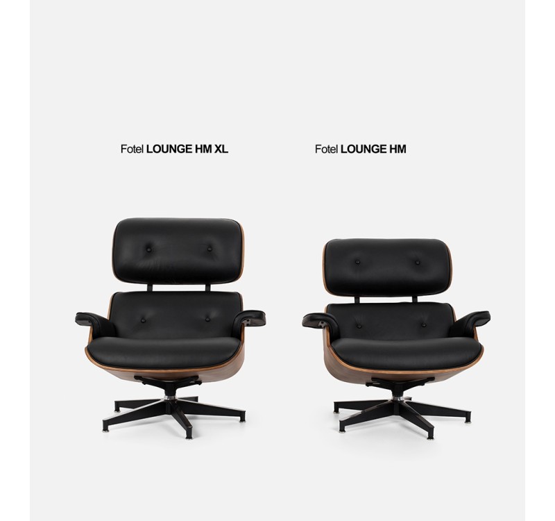 Fotel LOUNGE HM XL czarny / orzech z podnóżkiem