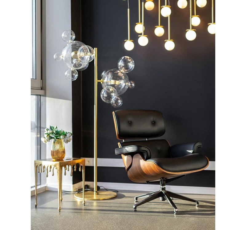 Fotel LOUNGE czarny / orzech - skóra naturalna