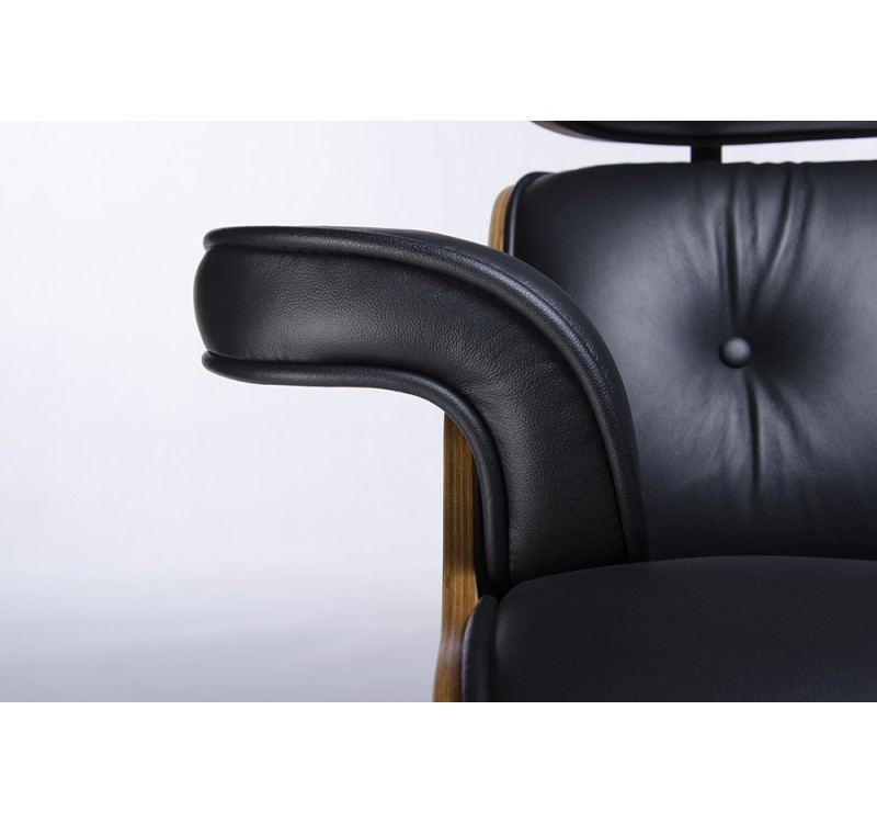 Fotel LOUNGE czarny / orzech - skóra naturalna