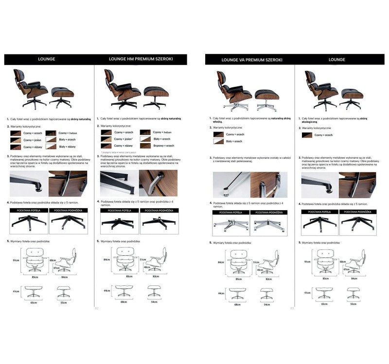 Fotel LOUNGE czarny / orzech - skóra naturalna