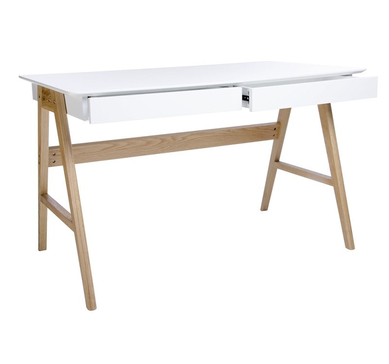 Biurko RIVA (Scandic) białe - blat MDF, podstawa dębowa