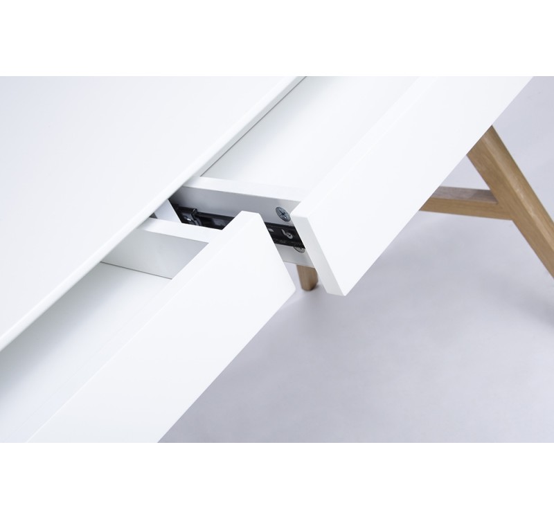 Biurko RIVA (Scandic) białe - blat MDF, podstawa dębowa