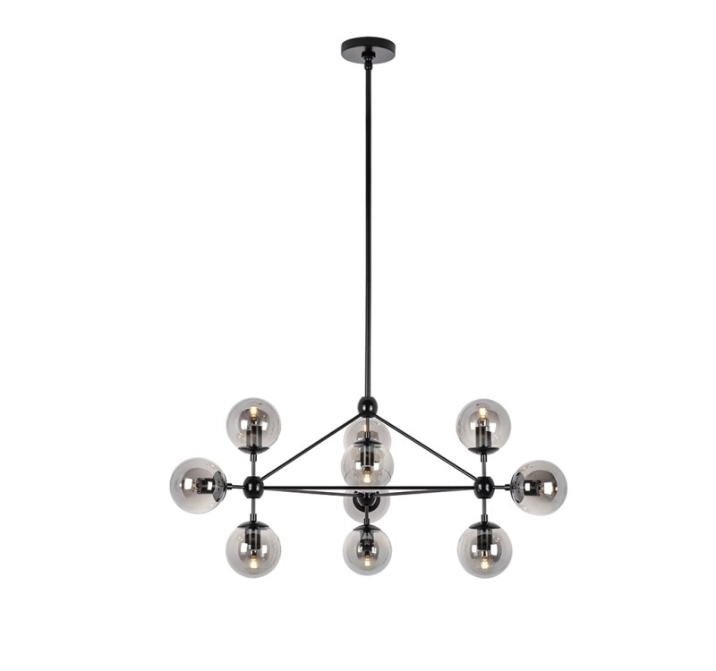 Lampa wisząca PLANETARIO 10 czarna - klosze dymione