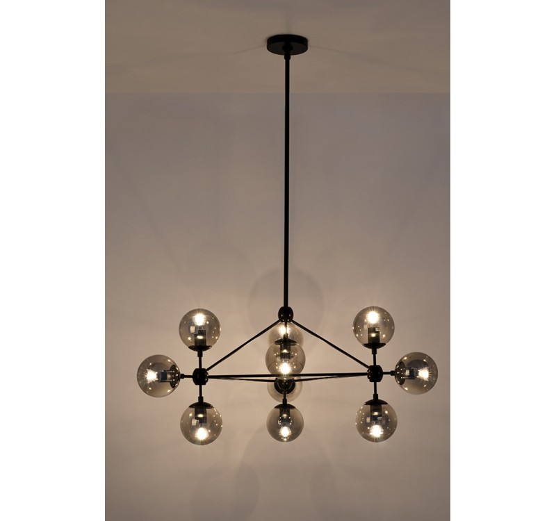 Lampa wisząca PLANETARIO 10 czarna - klosze dymione