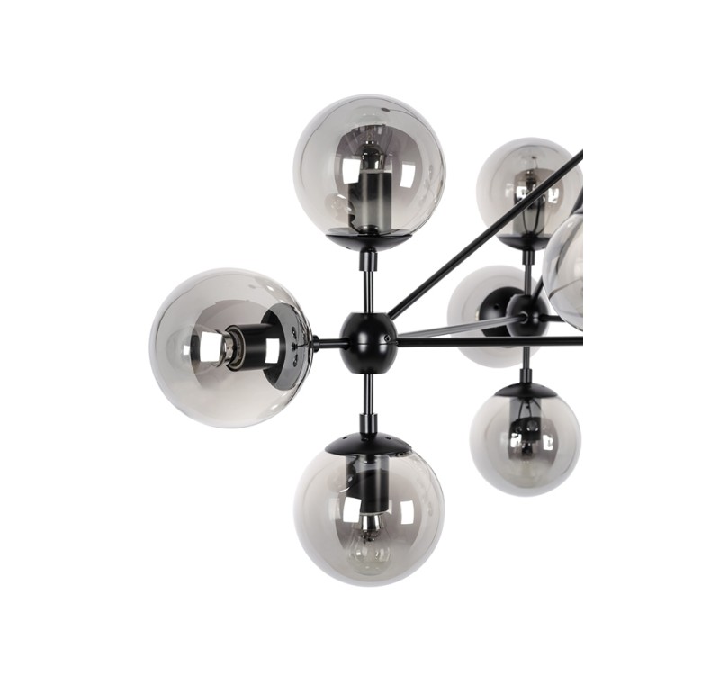 Lampa wisząca PLANETARIO 10 czarna - klosze dymione