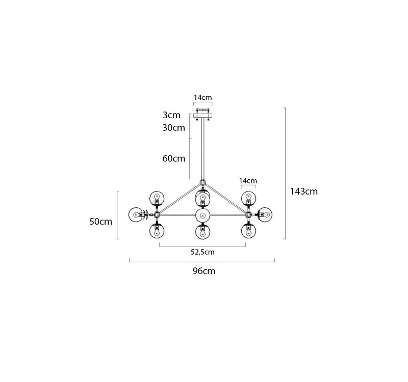 Lampa wisząca PLANETARIO 10 czarna - klosze dymione