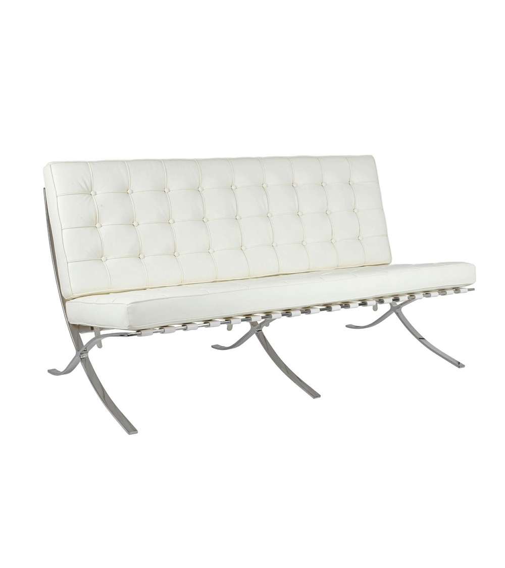 Sofa BARCELON trzyosobowa biała - włoska skóra naturalna, chrom