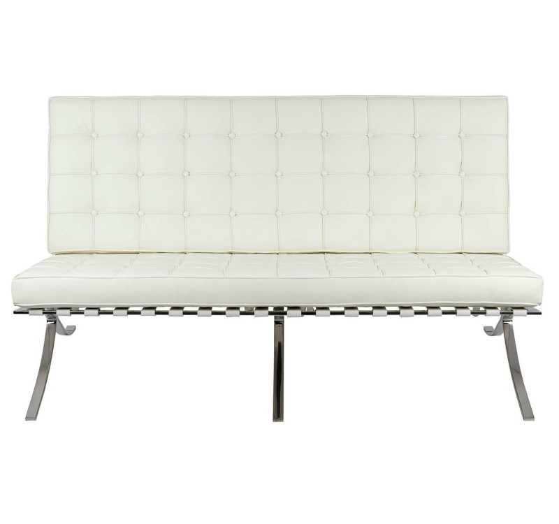 Sofa BARCELON trzyosobowa biała - włoska skóra naturalna, chrom