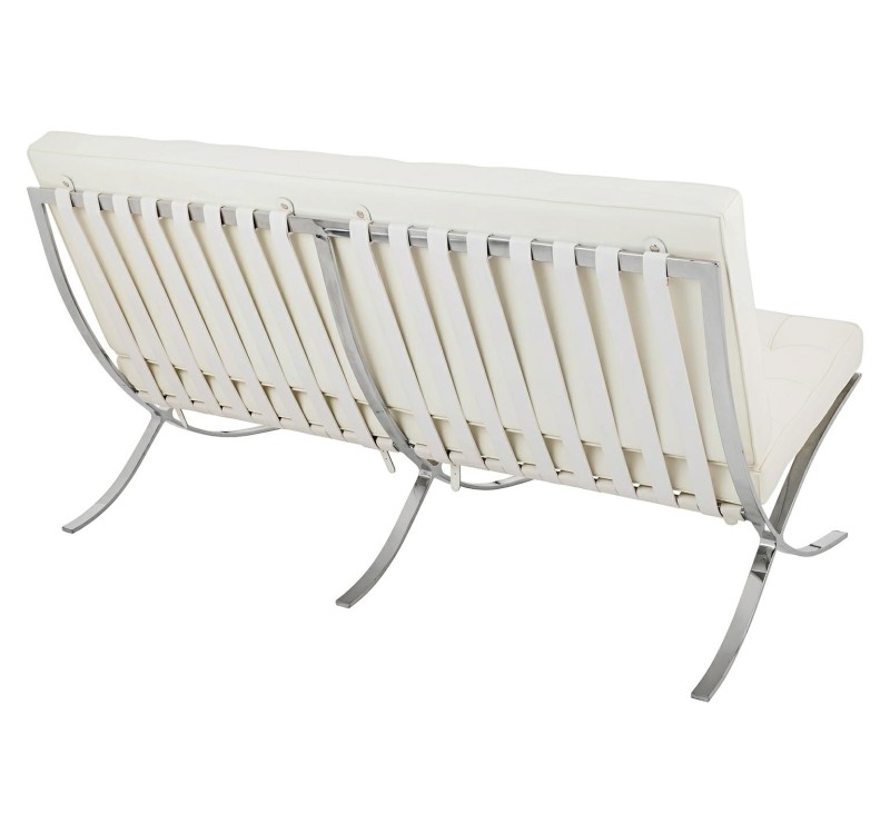 Sofa BARCELON trzyosobowa biała - włoska skóra naturalna, chrom