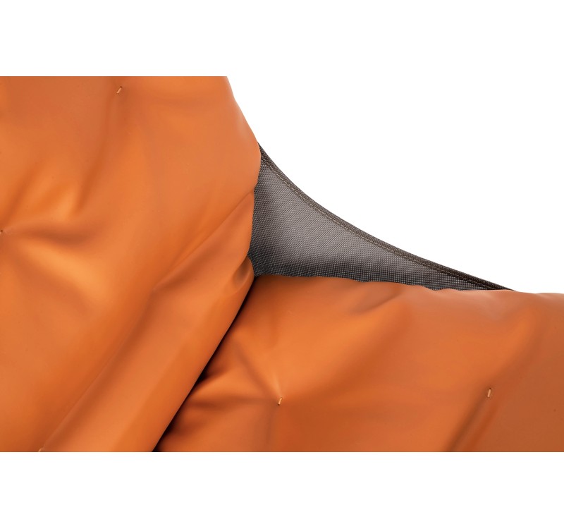 Fotel ARNI LOW z podnóżkiem - pomarańczowa ekoskóra, podstawa ciemna miedziana