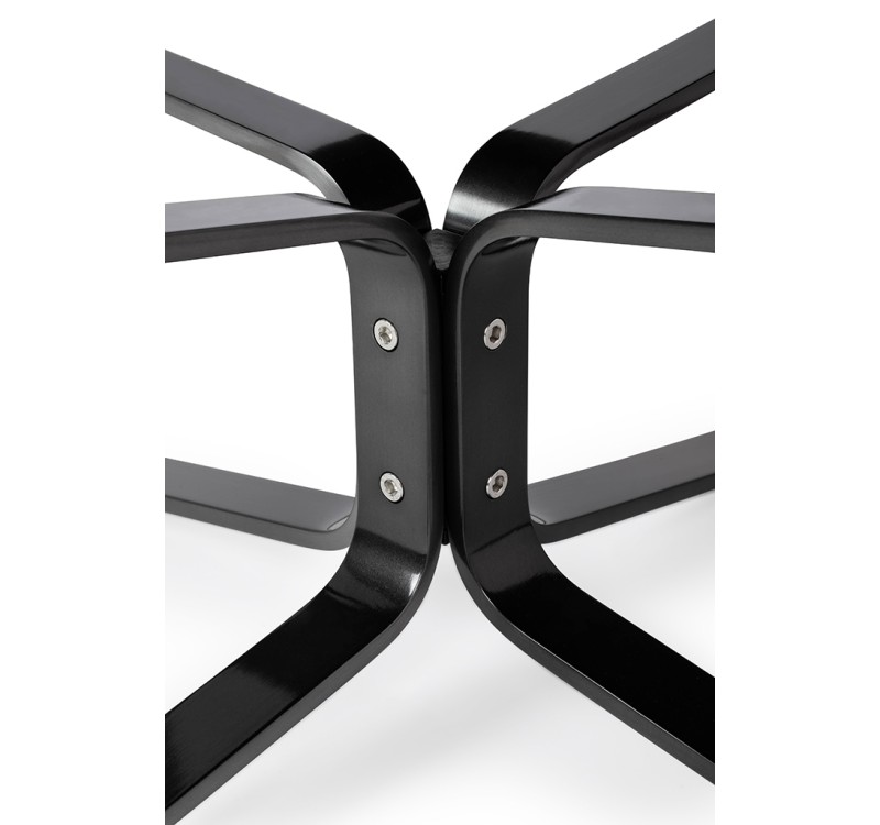 Fotel ARNI HIGH z podnóżkiem czarny - ekoskóra, stal szczotkowana