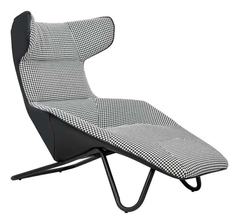 Leżanka VITA tkanina pepitka biało - czarna, ekoskóra czarna